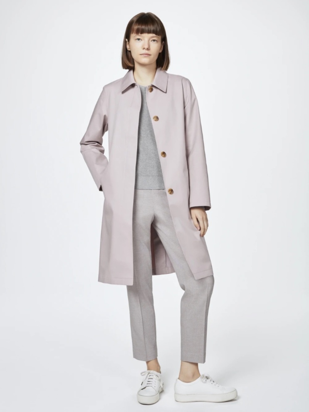 EUC Uniqlo dusty pale pink/mauve trench Blockteck fabric women's size medium - Picture 5 of 5